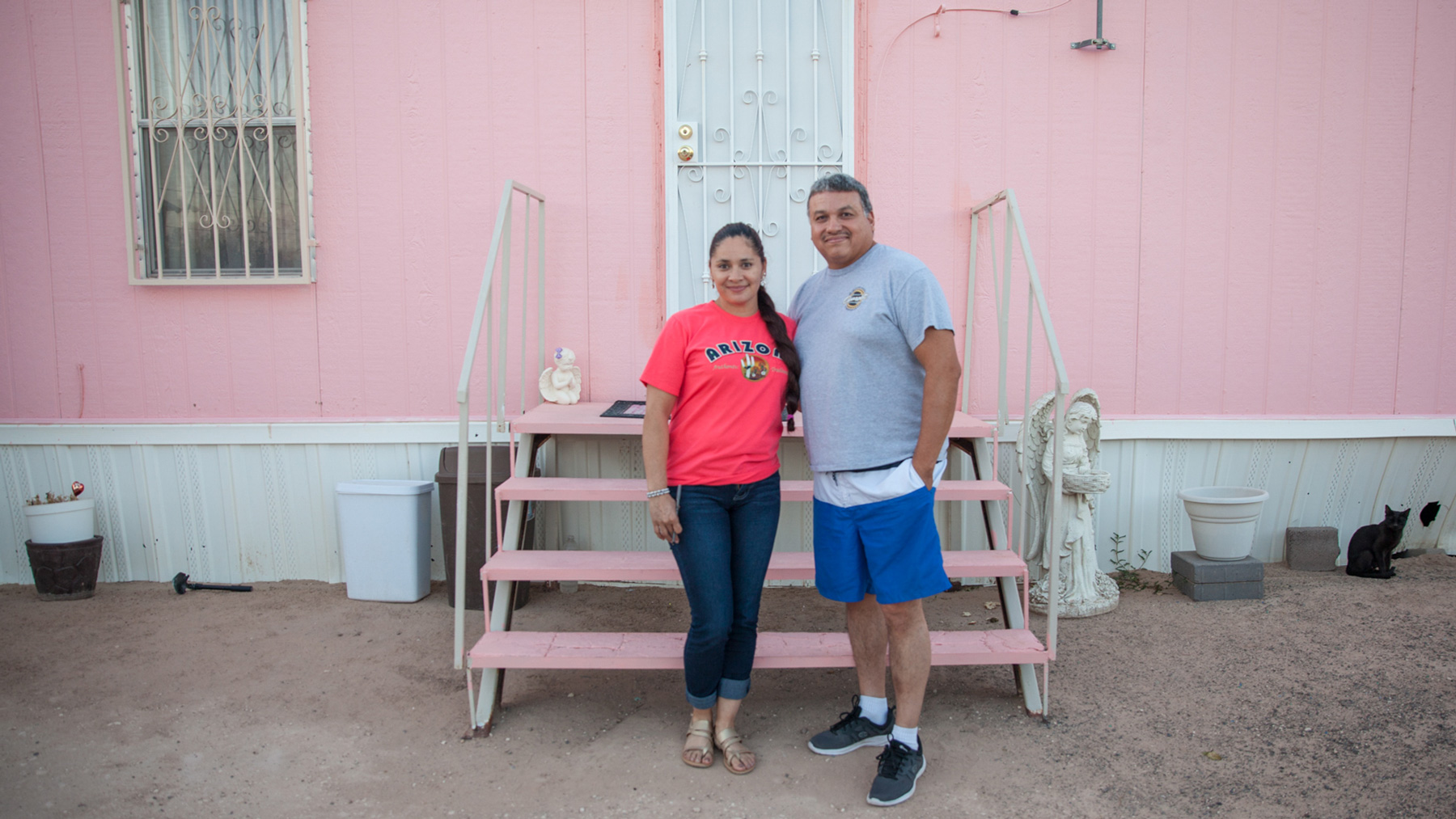 Cristina Morales and her husband, Rafael Martinez, said they don’t plan on moving from Horizon View Estates, a colonia in El Paso County, Texas. The colonia has no sewage treatment, and they said the tap water occasionally comes out brown. (Maria Esquinca/News21)