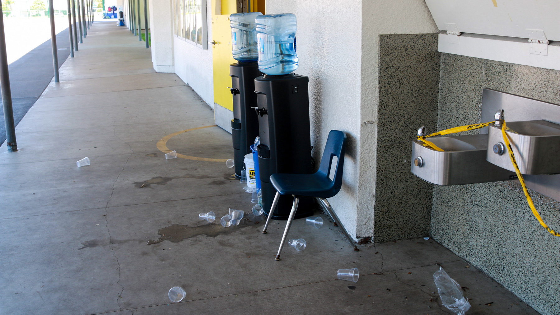 School officials provided water cooler stations at Alice Birney Elementary School in San Diego after its water system tested positive for lead. (Elissa Nuñez/News21)